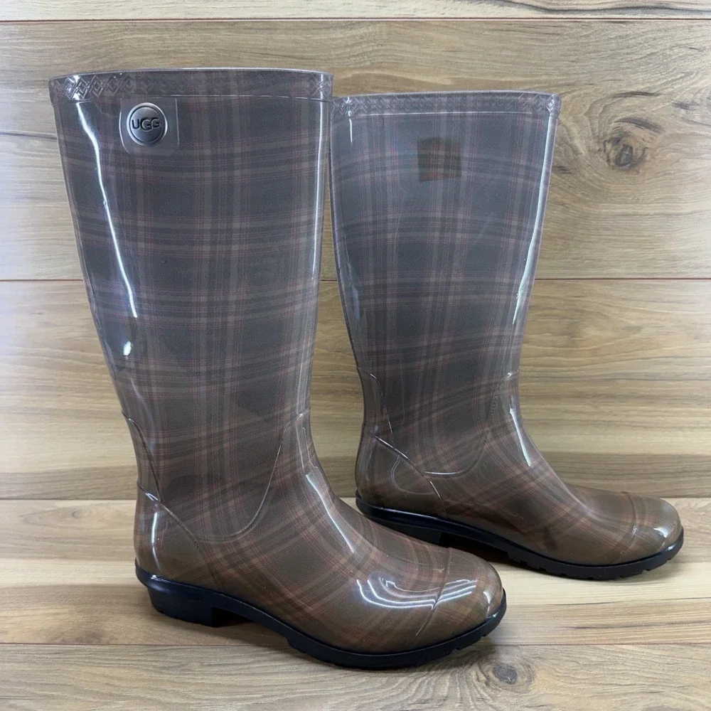 UGG Shaye Rain Boots Womens 6 Plaid Waterproof Rall Rubber Festival‎ Slip On